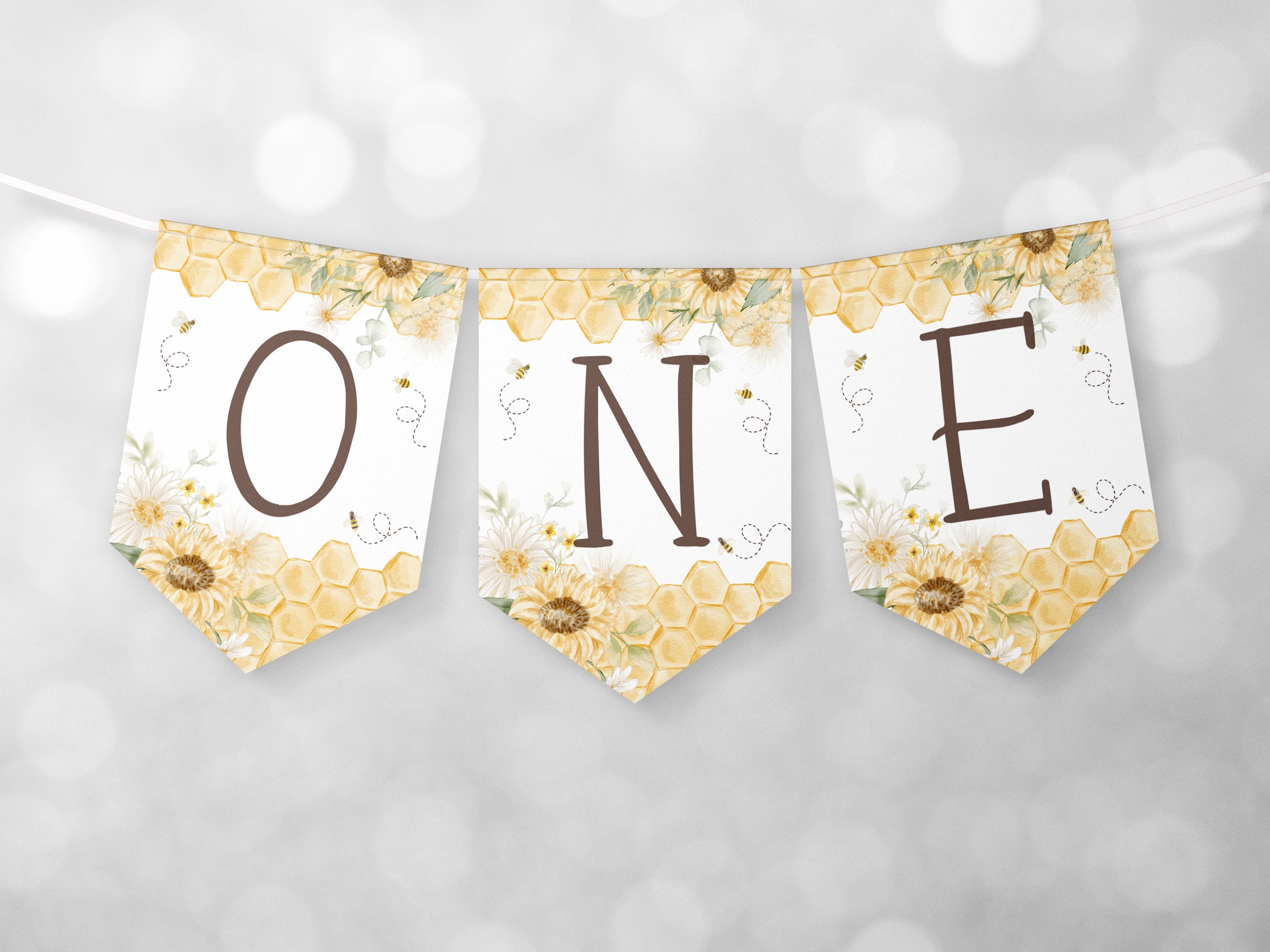 Bee 1st Birthday One Banner Highchair. Honey Bee First Party Banners ...