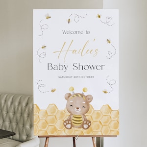 Editable Honey Bee Welcome Sign Baby Shower Baby Sprinkle. Bumble Bee Yard Signs. Bear Shower Decorations. Printable Instant Download. J1