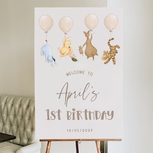 Pooh 1st Birthday Board. First Birthday Welcome Sign. Printable Welcome Poster. Neutral Themed Welcome Banner. Digital Template for Party B2