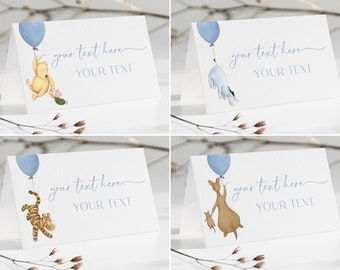 Winnie the Pooh Folded Place Cards. Childrens Printable Food Labels. Buffet Card Template. Custom Table Name Cards. Party Tent Cards. B9 B4