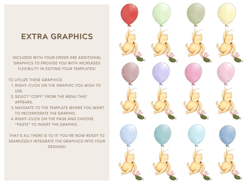 May include: A set of 10 digital clipart images featuring a cartoon bear holding a balloon. The balloons are in various colors, including red, green, purple, pink, and blue. The bear is holding a small pig in its other hand. The images are perfect for adding a whimsical touch to your digital projects.