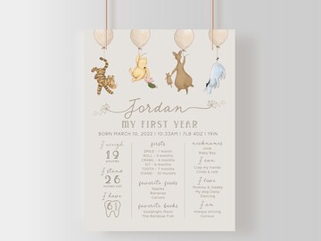 Pooh Neutral 1st Birthday Invite. Classic Winnie the Pooh Evite Birthday Party. One Baby First Birthday Girl OR Boy. Digital Invitation. B2