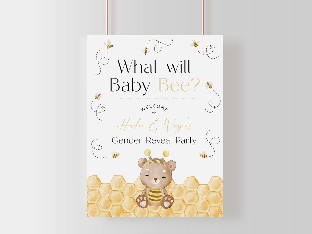 Editable What Will Baby Bee Gender Reveal Sign. Printable Honey Bee ...