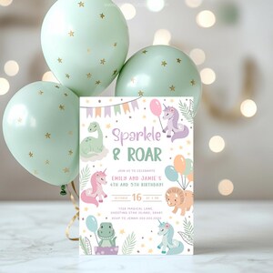 Unicorn and Dinosaur Invite