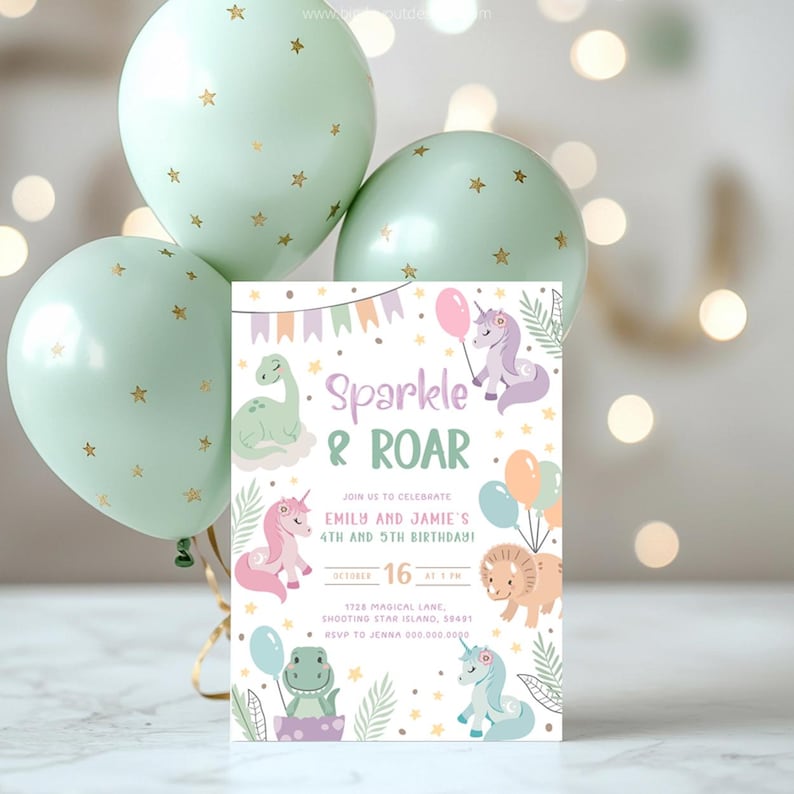 Unicorn and Dinosaur Invite