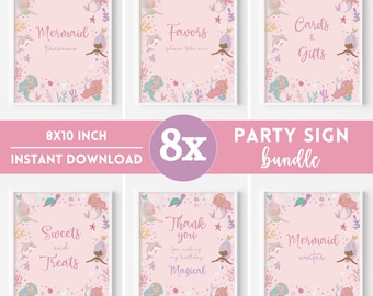 Mermaid Table Sign Bundle. Pastel Mermaid Cards & Gifts Sign, Favor, Food, Drinks Sign. Printable Digital Decor. Beach Birthday Party Set Z1