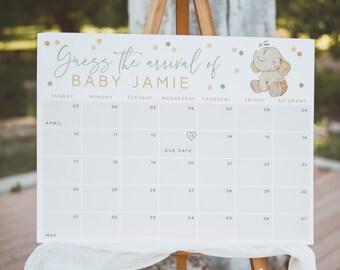 Boho Baby Due Date Calendar. Baby Boy Pregnancy Calendar. Elephant Predictions Sign. Little Peanut Boy Baby Shower Signs. Boy Decorations E2