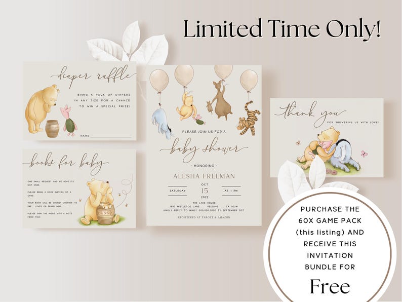 classic winnie the pooh baby shower invitation suite