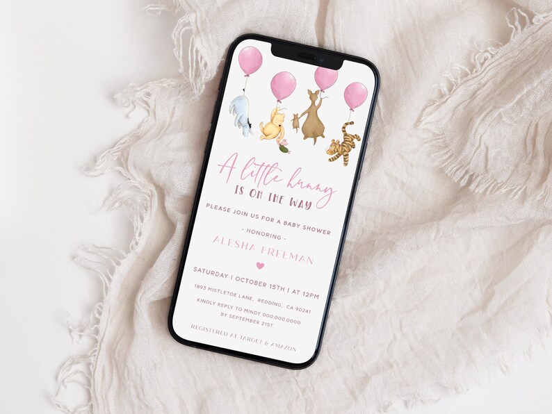 EDITABLE Winnie the Pooh Baby Shower Evite Girl Classic Pooh Etsy