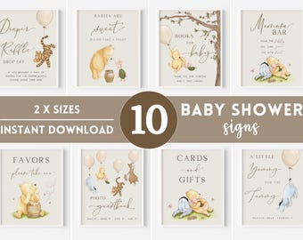 Classic Winnie the Pooh Baby Shower Decorations. Balloon Decor Sign Template Bundle. Boy Vintage Pooh Bear. Photo Guestbook Diaper Raffle N1