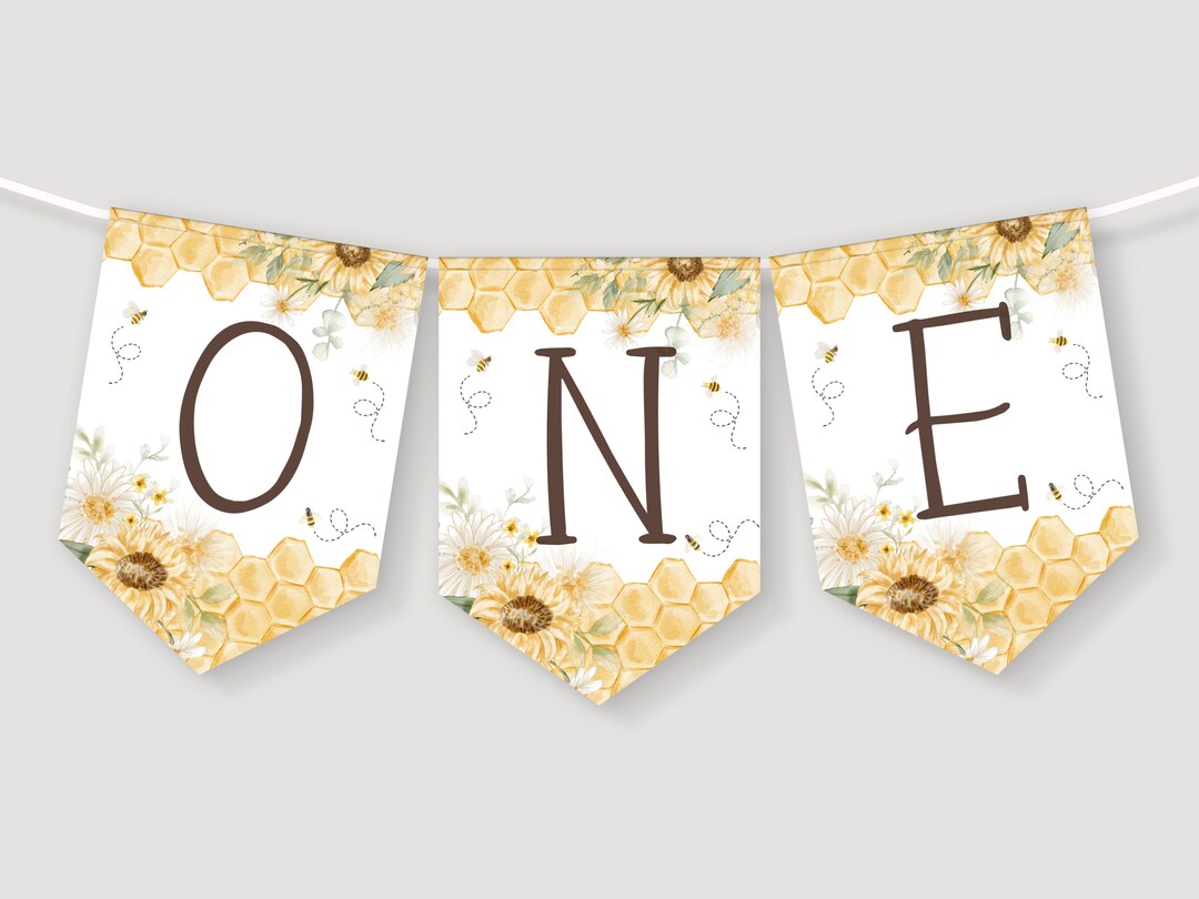 Bee 1st Birthday One Banner Highchair. Honey Bee First Party Banners ...