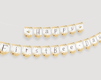 "Happy Erster Bienen Tag Banner." 1st Birthday Party Girlande mit Honigbiene, Girlande. Druckbare Digitale Girlande Vorlage. Bee Themed Sofort Download. B5