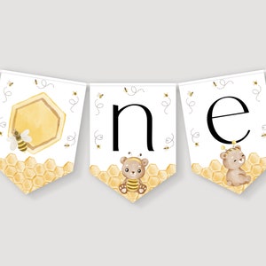 Bee 1st Birthday One Banner Highchair. Honey Bee First Party Banner Bunting. Printable Digital Garland Template. Neutral Themed Decor. J5