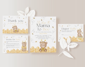 Mama to Bee Invitation Suite. Mommy to Bee Invite Bundle. EDITABLE Baby Shower Invitations. Digital Bumble Bee Templates Gender Neutral.J1