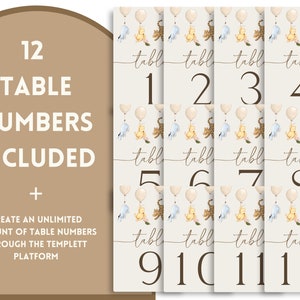 Vintage Winnie the Pooh Table Numbers. Gender Neutral Baby Shower Table Decorations. Boy OR Girl Pooh Bear Balloons Editable Printable N1 B2 image 5