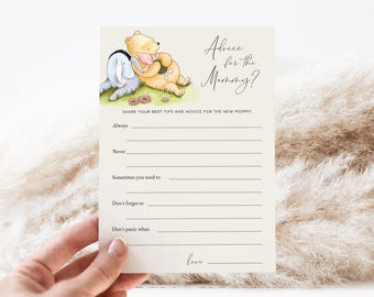Editable Pooh Advice For The Mommy Game. Winnie the Pooh Baby Shower Printables. Advice Card Games. Fun Party Activities Digital Template N1