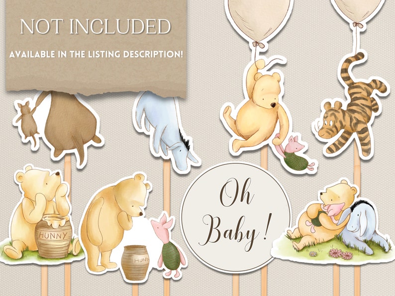 Winnie the Pooh Place Cards. Classic Pooh Bear Food Labels. Table Name Cards. Editable Tent Cards. Printed Gender Neutral Decorations. N1 B2 image 8