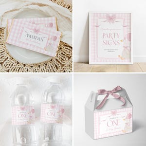 One Silly Goose Birthday Bundle Editable Pink Bow Goose Party Set Girls Coquette Gingham Decor Printable 1 Year Old Birthday Baby Package G7