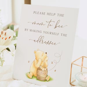 Editable Classic Pooh The Addressee Sign. Mom To Be Signage. Winnie Baby Shower Write An Envelope With Address. Table Decor Digital Party N1