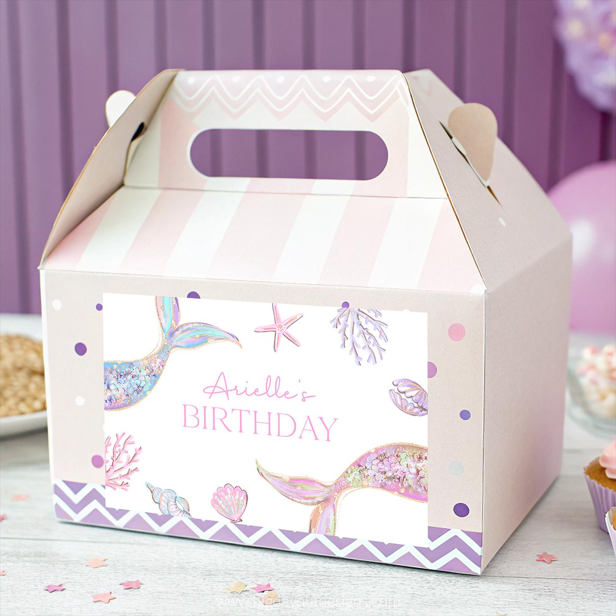 Editable Mermaid Tail Gable Box Label. Girl Custom Treat Box Labels ...