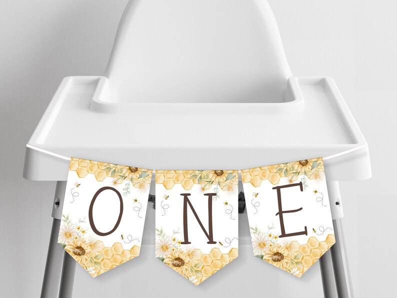 Bee 1st Birthday One Banner Highchair. Honey Bee First Party Banners ...
