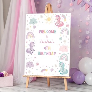 Unicorn fourth Birthday Welcome Sign