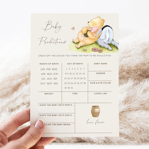 Editable Vintage Pooh Baby Predictions Game. Classic Winnie the Pooh Couples Baby Shower Printables Card. Coed Activity Digital Template. N1