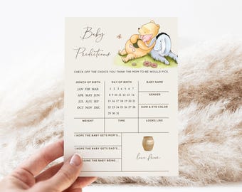 Editable Vintage Pooh Baby Predictions Game. Classic Winnie the Pooh Couples Baby Shower Printables Card. Coed Activity Digital Template. N1