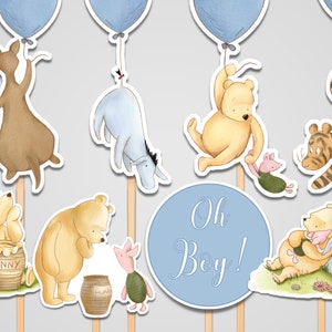 Classic Winnie The Pooh Cake Topper or Centerpiece Decoration / Blue for  Boy Baby Shower / Instant Download / Oh Baby, Pooh Honey Hunny pot