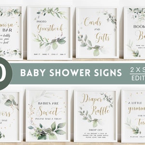 Eucalyptus Shower Bundle. Baby Shower Signs. Greenery Decor Garden Signage. Gender Neutral Decorations. Digital Download Printable Templates