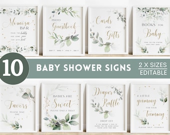 Eucalyptus Shower Bundle. Baby Shower Signs. Greenery Decor Garden Signage. Gender Neutral Decorations. Digital Download Printable Templates