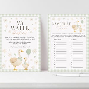 Sage Green Gender Neutral Gingham Goose Baby Shower Bundle