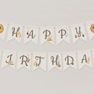 Classic Winnie the Pooh First Birthday Decorations. Happy 1st Birthday Banner Party Supplies Gender Neutral Garland. Hanging Bunting Flag B2