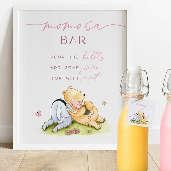 Momosa Bar Sign. Mimosa Bar Signage Classic Winnie the Pooh Baby Shower. Girl Editable Printable Decorations. Digital Download Templates. G1