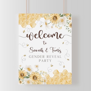Editable Honey Bee Gender Reveal Sign. Printable Sunflower Spring Bee Welcome Board. Instant Download Bumble Bee Party Decor Templates. B1