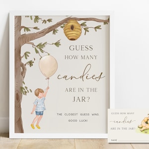Editable Pooh Guess How Many Candies in the Jar Game. Baby Shower 1st Birthday Candy Party Signs. Boy Girl Printable Digital Download. N1 B2
