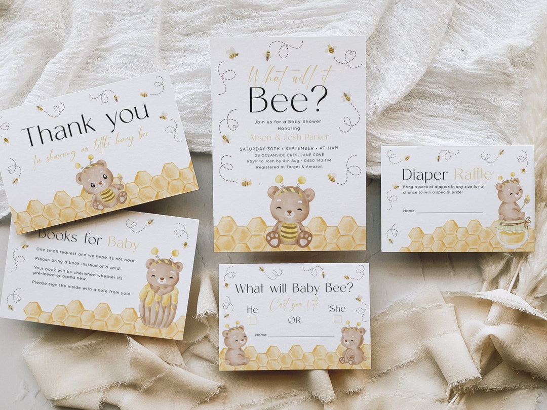 Editable What Will Baby Bee Baby Shower Invitation. Mixed Gender Reveal