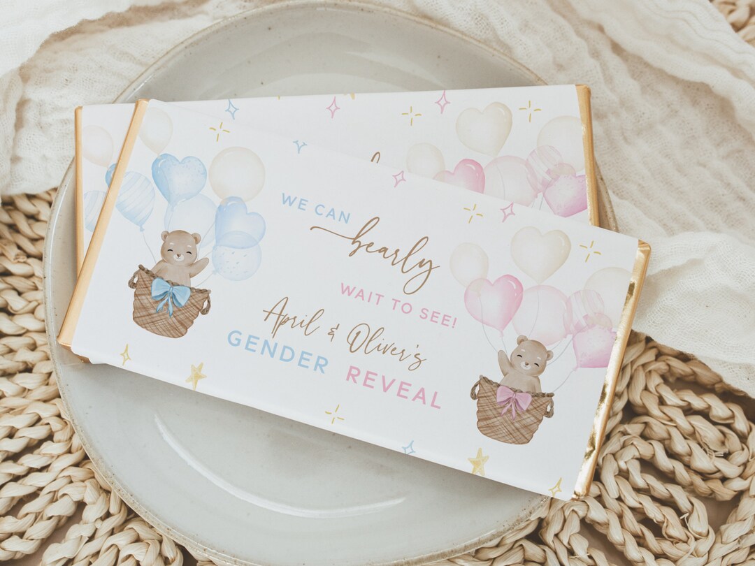 We Can Bearly Wait Gender Reveal Hershey Bar Wrapper. Teddy Bear in Hot ...