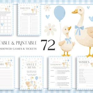 Silly Goose Baby Shower Games. Mother Goose Game Bundle. Blue Gingham Little Goose Party Game Set, Downloadable Editable Fun Activities. G2