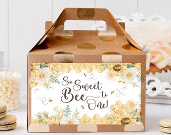 PRINTABLE Sweet to Bee One 1st Birthday Favors. Girl's One Bee Gable Box Labels. Party Souvenir Ideas. Honey Bumble Bee Digital Template. B5
