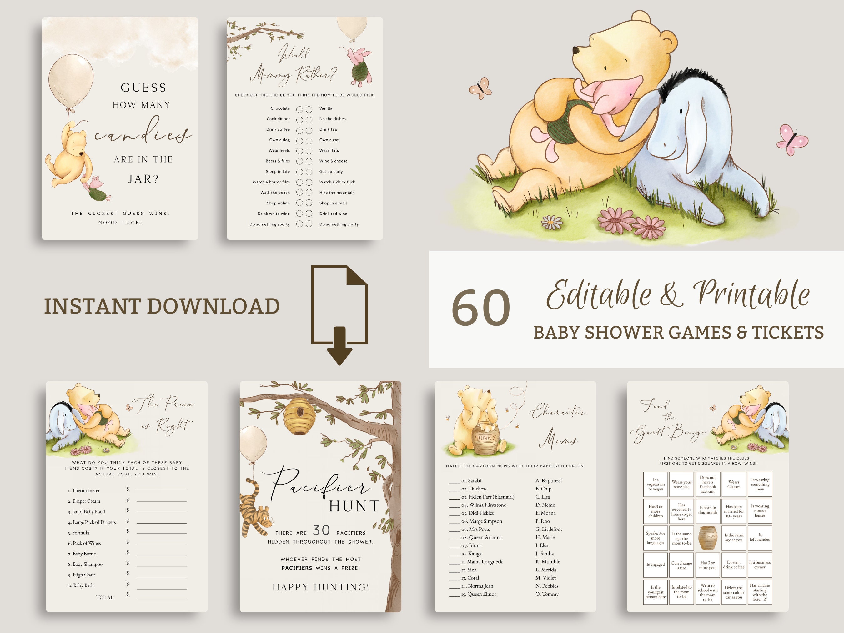 Winnie the Pooh Baby Shower Games Bundle. Classic Gender - Etsy Canada