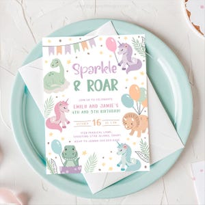Unicorn and Dinosaur Invitation