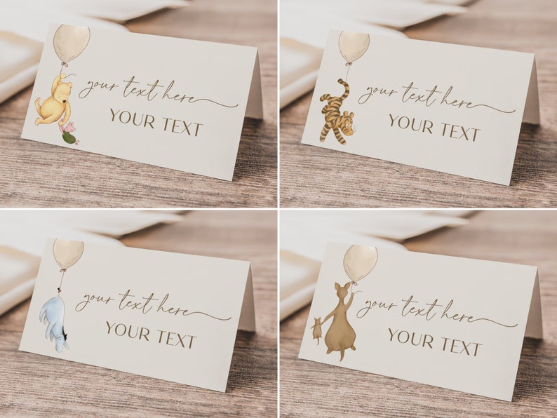 Winnie the Pooh Place Cards. Classic Pooh Bear Food Labels. Table Name Cards. Editable Tent Cards. Printed Gender Neutral Decorations. N1 B2 image 1