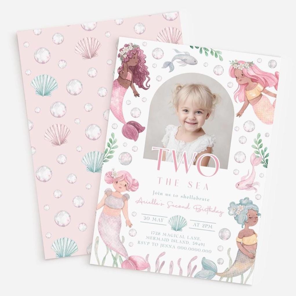 Editable Two The Sea Mermaid Invite Girl