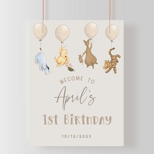 Pooh 1st Birthday Board. First Birthday Welcome Sign. Printable Welcome Poster. Neutral Themed Welcome Banner. Digital Template for Party B2