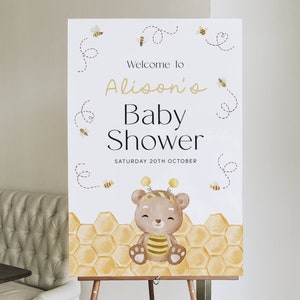 Editable Honey Bee Welcome Sign Baby Shower Baby Sprinkle. Bumble Bee Yard Signs. Bear Shower Decorations. Printable Instant Download. J1