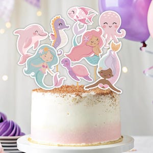 Mermaid Cake Topper Digital. Mermaid Centerpieces. Digital File for Birthday Parties. Under the Sea Party Printables. Instant Download Z1