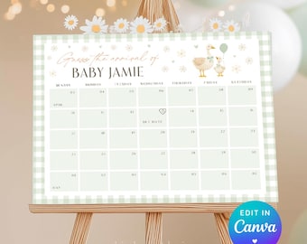 Silly Goose Due Date Calendar. Mother Goose Sign, Editable Game, Guess Baby's Birth Date, Downloadable Template, Fun Baby Prediction Sign G3