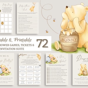Editable Classic Winnie the Pooh Baby Shower Game Bundle. Gender Neutral Fun Games Bundle. Boy Girl Party Set. Printable Digital Download N1