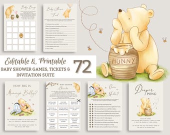 Editable Vintage Pooh Baby Predictions Game. Classic Winnie the Pooh Couples Baby Shower Printables Card. Coed Activity Digital Template. N1